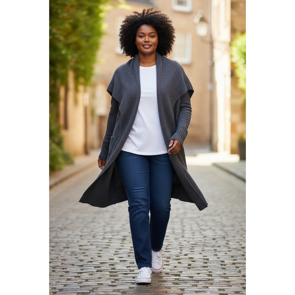 Barefoot Dreams Cozy Chic Lite Textured Shawl Cardigan Indigo 1X NWT